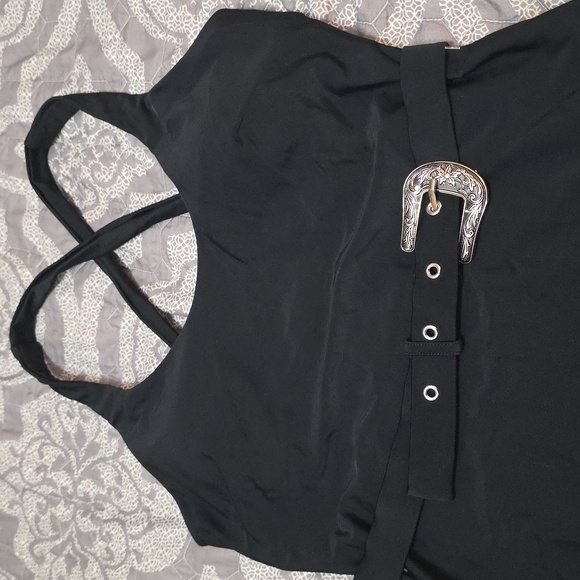 Black One-Piece Swimsuit with Belt - Picture 2 of 8